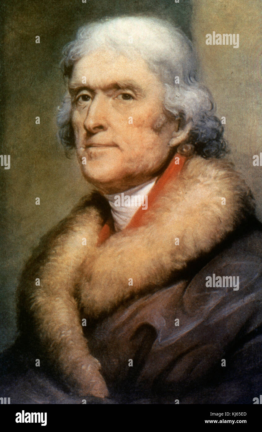 Thomas Jefferson (1743-1826). Einer der Gründerväter der Vereinigten Staaten und der wichtigsten Thema der Erklärung der Unabhängigkeit, der dritte Präsident der Vereinigten Staaten. Portrait von Rembrandt Peale (1778-1860). Stockfoto