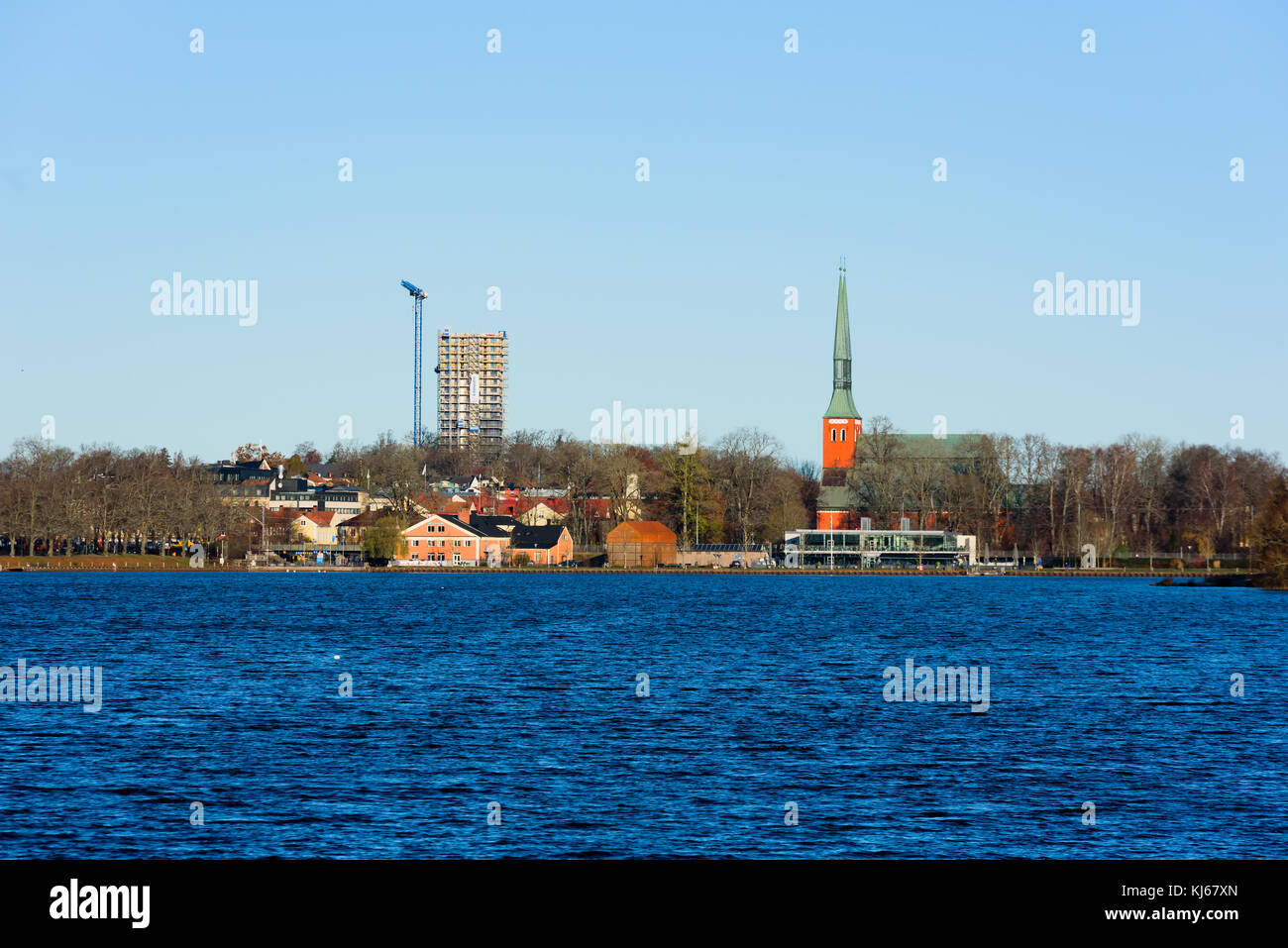 Vaxjo, Schweden - 13 November 2017: Dokumentation des Alltags und der Umgebung. Die Skyline der Stadt ist im Wandel, neue Wohnung Gebäudes Stockfoto