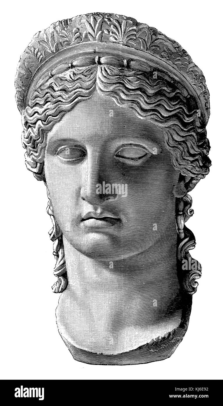 Hera, Marmorkopf in der Villa Ludovisi in Rom (Juno Ludovisi). Epoche des Praxiteles (Hera, Marmorkopf in der Villa Ludovisi zu Rom (Juno Ludovisi). Epoche des Praxiteles) Stockfoto