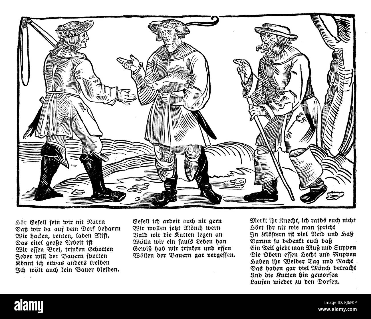 Hans güldenmundt: der Bauer, der will, in ein Kloster zu gehen. Nürnberg fliegenden Blatt des 16. Jahrhunderts (Hans güldenmundt: der Bauer, der in ein Kloster gehen. nürnberger fliegendes Blatt aus dem 16. Jahrhundert) Stockfoto