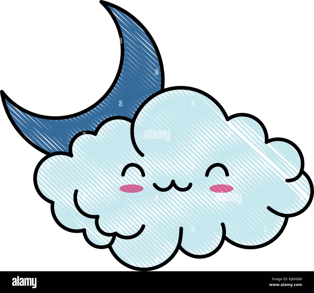 Süße Wolke mit Mond kawaii Charakter Stock-Vektorgrafik - Alamy
