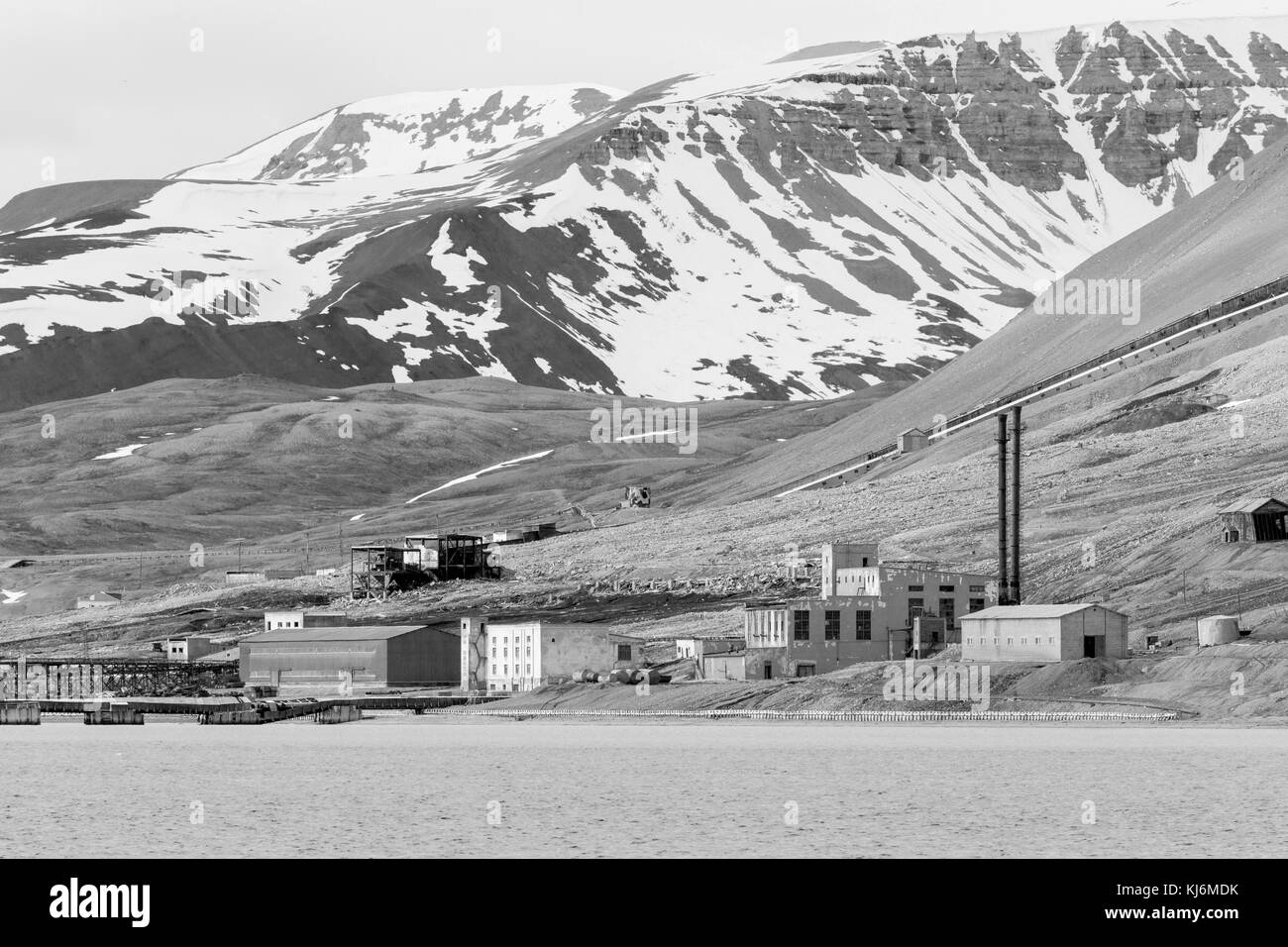 Russische Geisterstadt Pyramiden in Svalbard, Norwegen Stockfoto