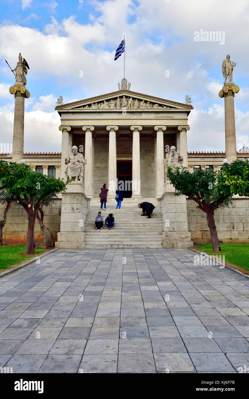 Die Akademie von Athen neoklassischen Gebäude, nationale Institution für Wissenschaften, Geisteswissenschaften & Bildende Kunst, Griechenland Stockfoto