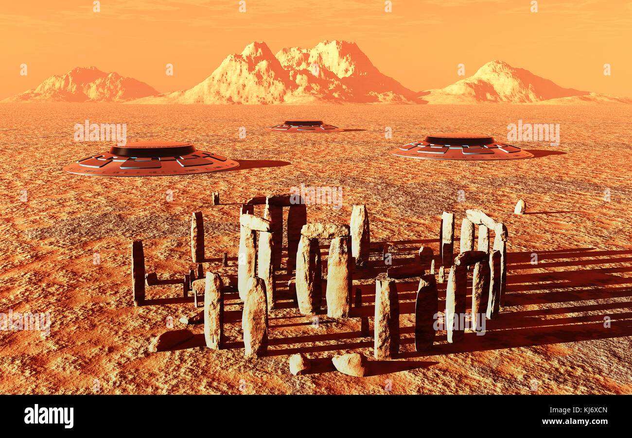 Ein Steinkreis auf der Oberfläche des Mars. Stockfoto