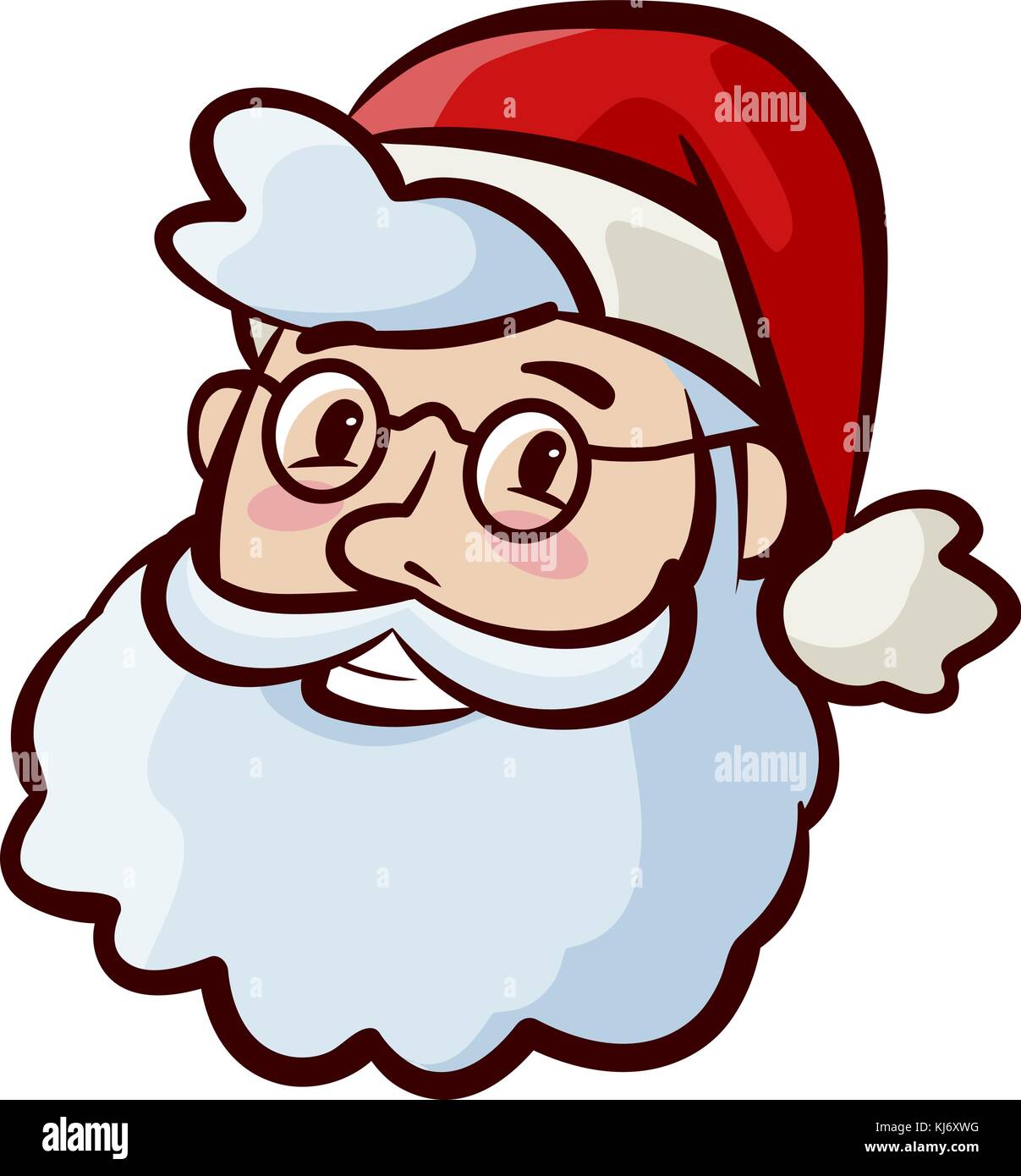 Porträt des glücklichen, süßen Weihnachtsmanns mit Hut. Weihnachten, Weihnachtssymbol. Illustration des Zeichentrickvektors Stock Vektor