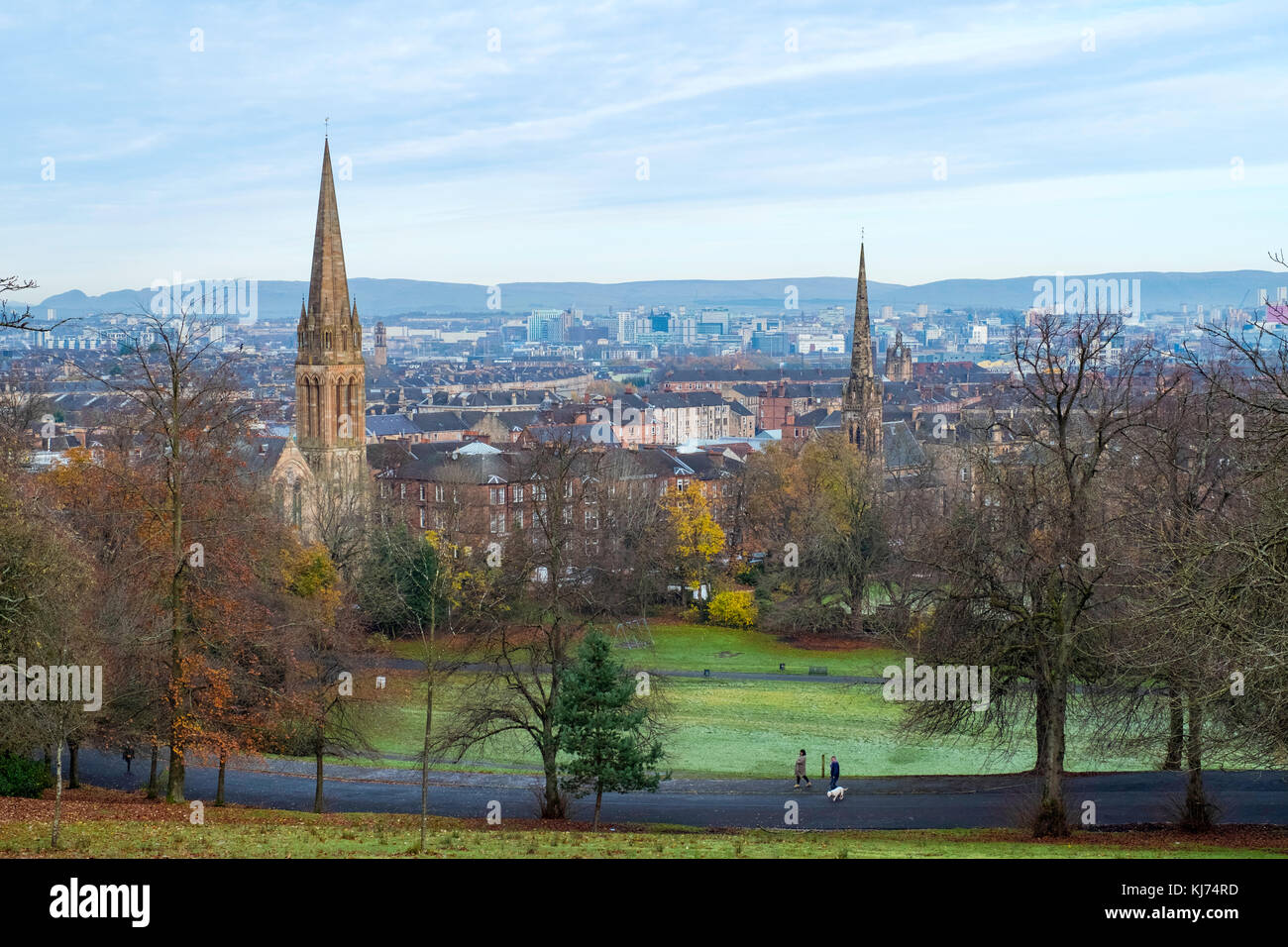 Skyline von Glasgow aus Queens Park im Süden der Stadt. Schottland, Vereinigtes Königreich Stockfoto