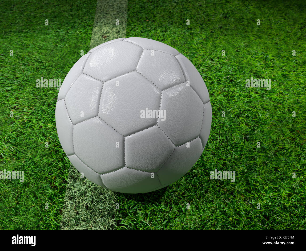 3D-Rendering des weißen Fußball auf dem Spielfeld Stockfoto