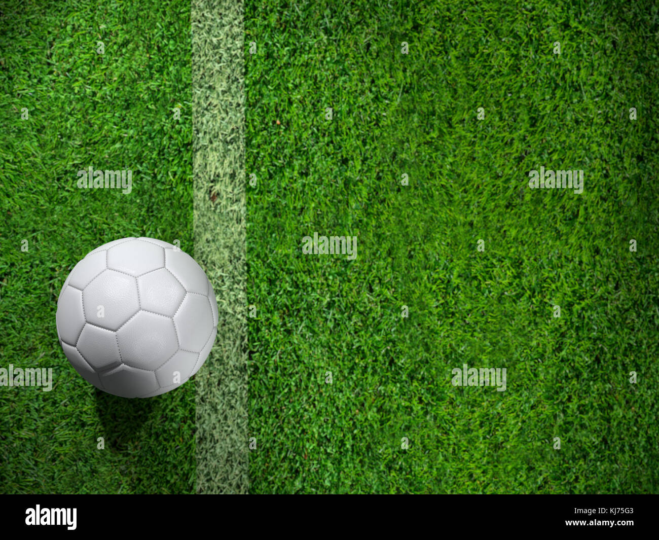 3D-Rendering des weißen Fußball auf dem Spielfeld Stockfoto
