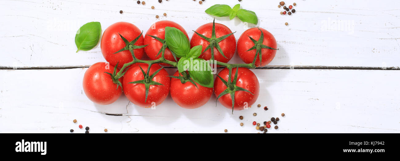 Tomaten Tomaten rote Gemüse Banner oben anzeigen Basilikum Stockfoto