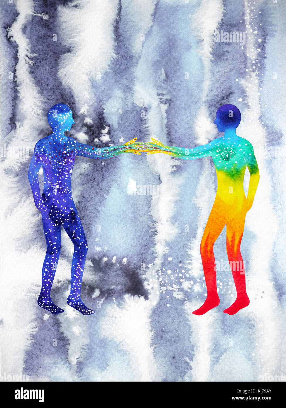 Mensch und Universum macht, Aquarell Malerei, Chakra, Reiki, mastermind abstrakten Gedanken, Welt, Universum innerhalb Ihres Verstandes Stockfoto