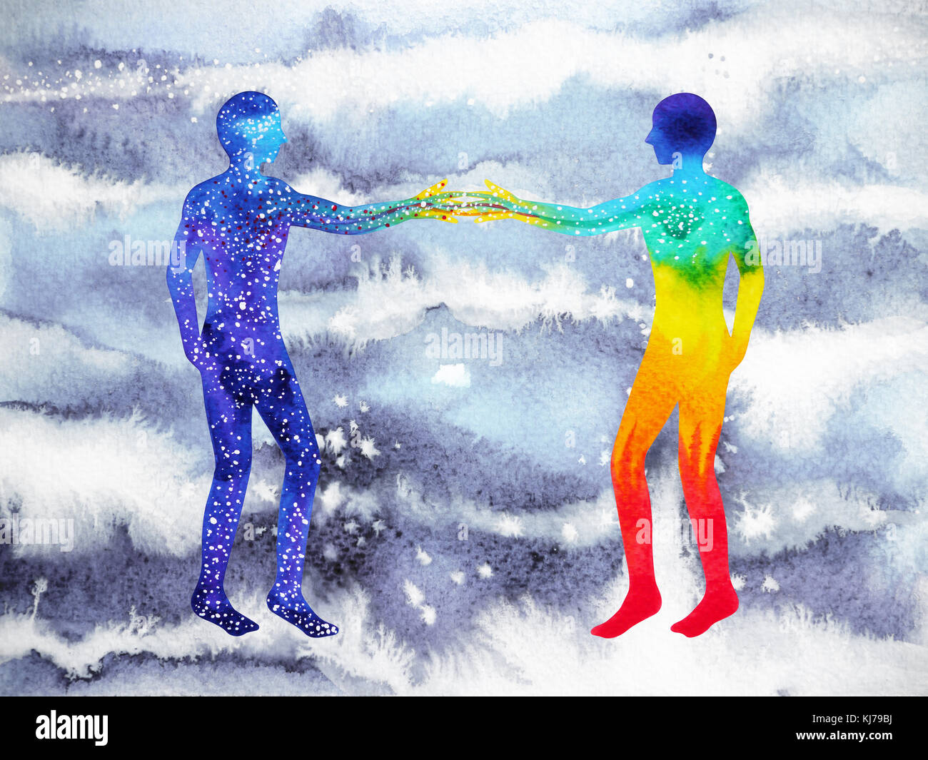 Mensch und Universum macht, Aquarell Malerei, Chakra, Reiki, mastermind abstrakten Gedanken, Welt, Universum innerhalb Ihres Verstandes Stockfoto