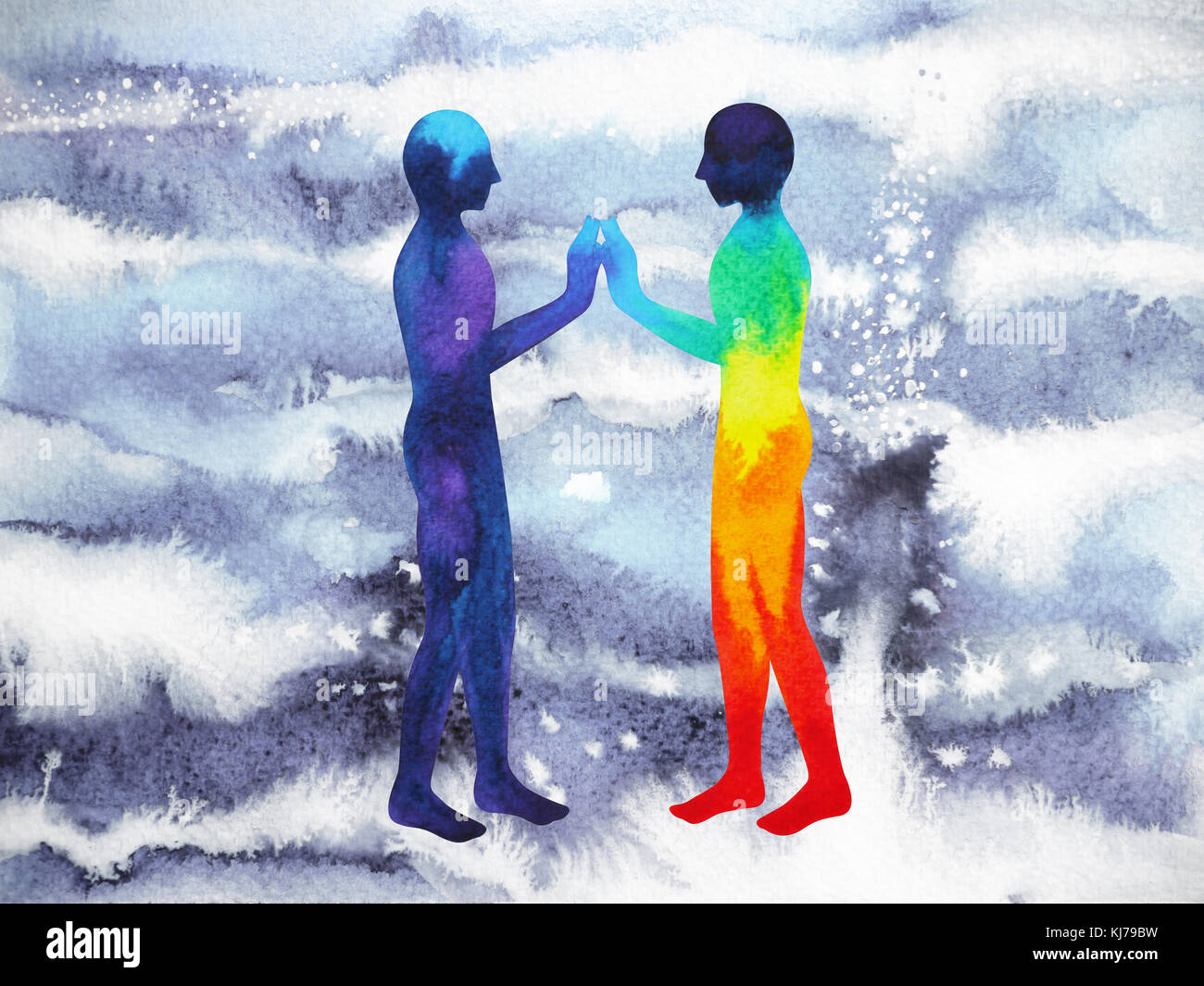 Mensch und Universum macht, Aquarell Malerei, Chakra, Reiki, mastermind abstrakten Gedanken, Welt, Universum innerhalb Ihres Verstandes Stockfoto