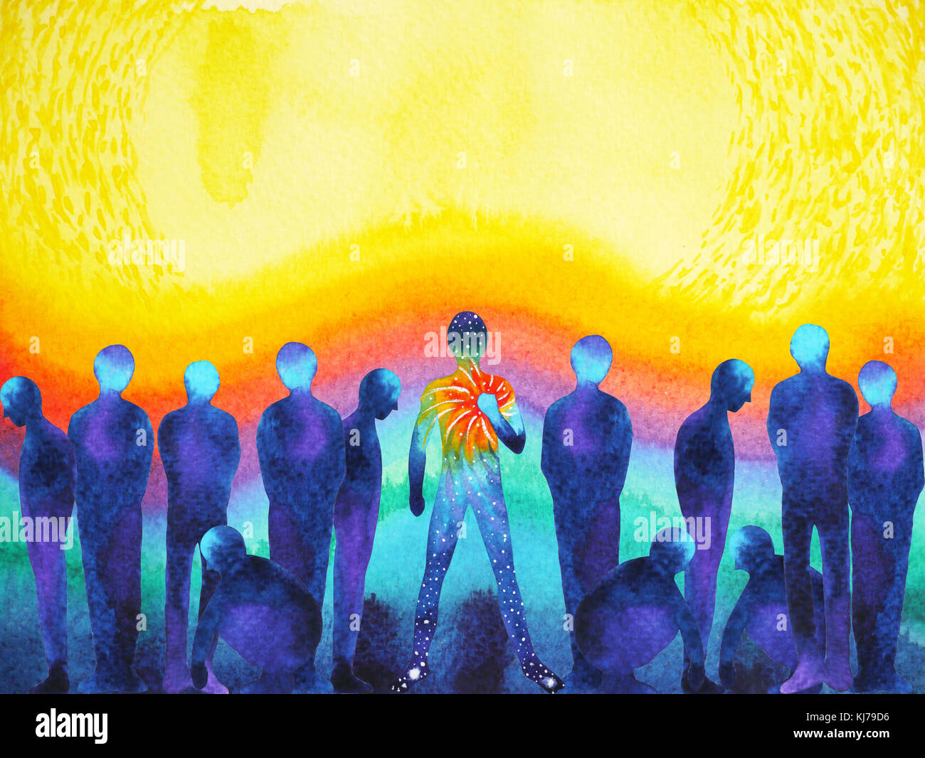 Menschen mit positiver Kraft und Universum licht Aquarell Malerei abstrakte Kunst Stockfoto