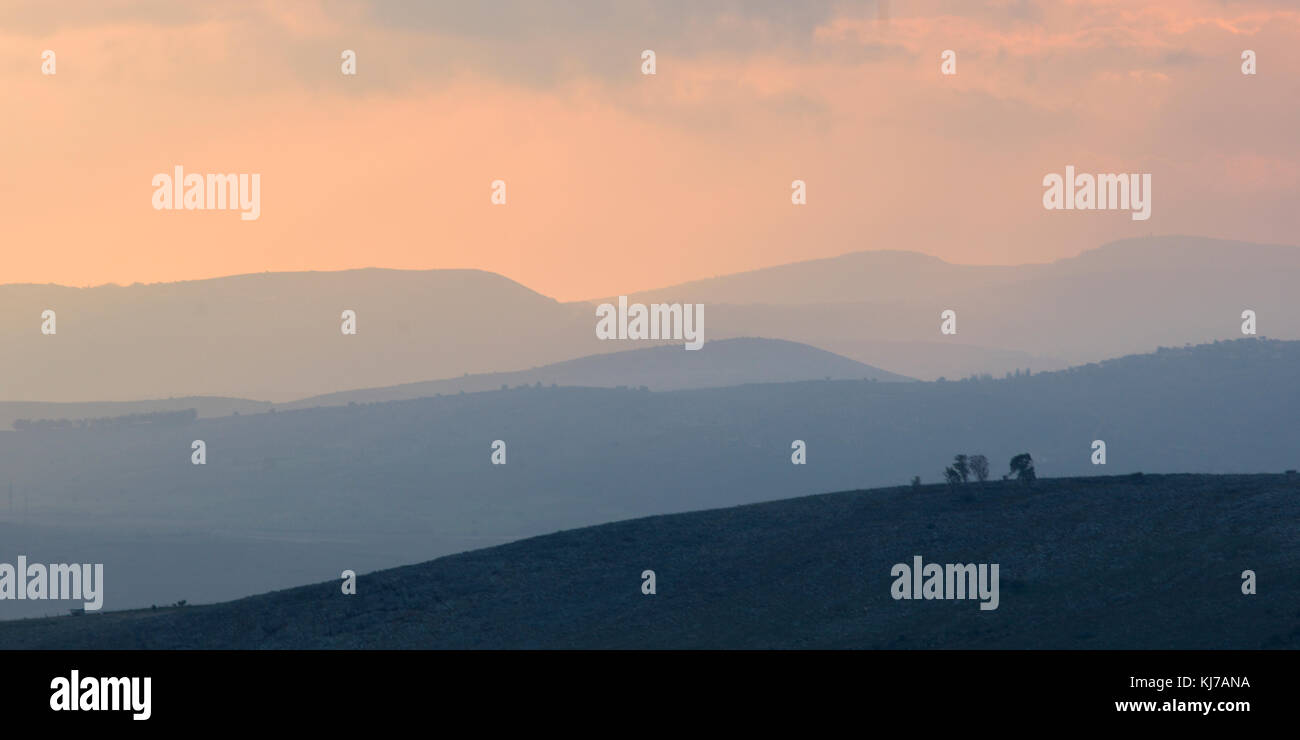 Sonnenaufgang über Landschaft, Vered Hagalil, Galiläa, Israel Stockfoto