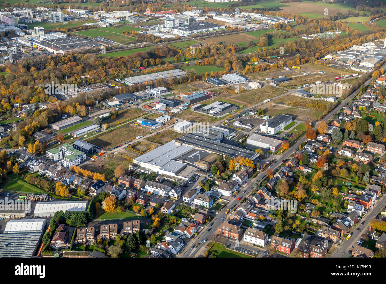 Gewerbegebiet Aachen-Brand, AAV-Vorbereitung, Umbau, Aufarbeitung eines Barackenstandortes, ehemalige belgische Kaserne Camp Pirotte in Aachen-Brand A44, Stockfoto