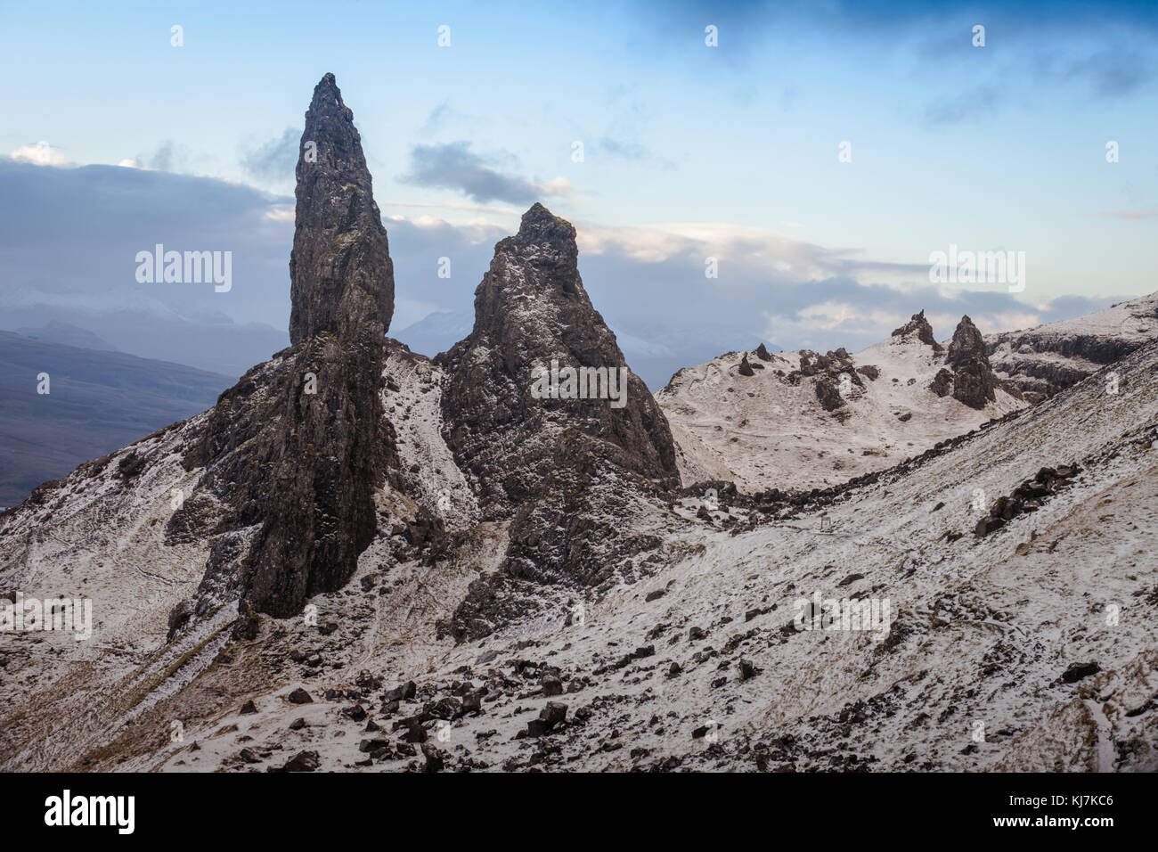 Der alte Mann von Storr, Skye, Schottland im Morgenlicht Stockfoto