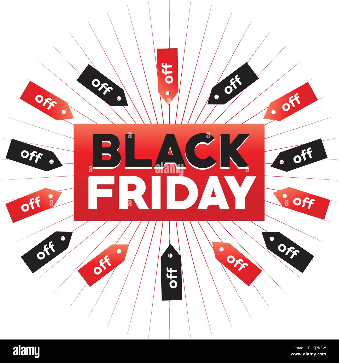 Schwarzer Freitag mit Tags, schwarzer Freitag mit aus, Prince Tags um Black Friday, auf weißem Hintergrund. Stock Vektor