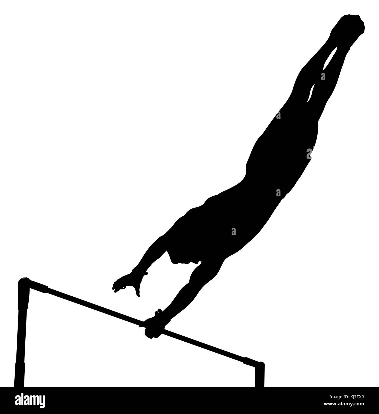 Schwarze silhouette horizontalen Balken mann Turnerin in der künstlerischen Gymnastik Stockfoto