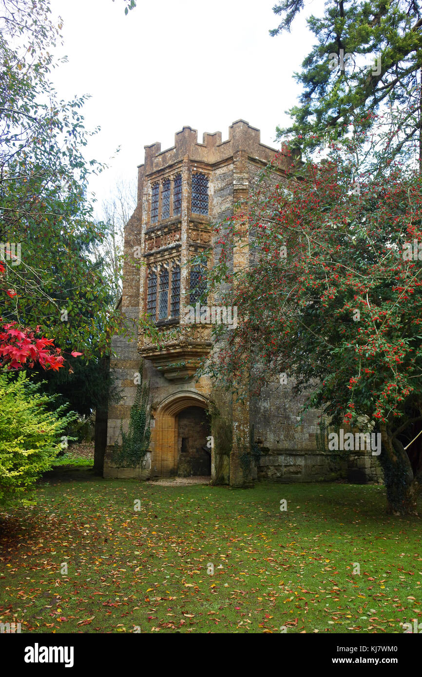 Die Äbte Veranda, das einzige bestehende Gebäude aus der Abtei von Cerne, Cerne Abbas, Dorset, Großbritannien - John Gollop Stockfoto