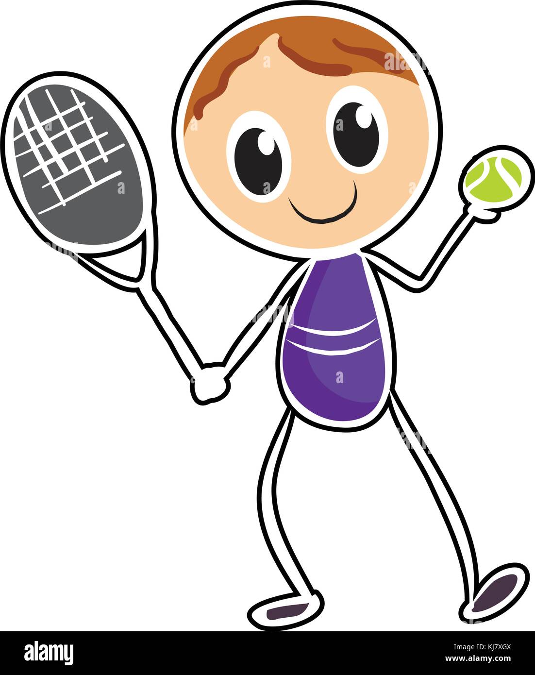 Abbildung: eine Skizze einer Jungen Tennis auf weißem Hintergrund Stock Vektor
