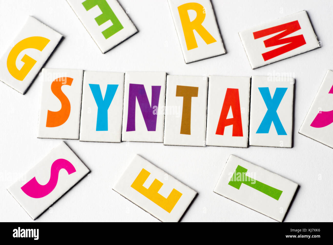 Wort Syntax aus bunte Buchstaben auf weißem Hintergrund Stockfoto