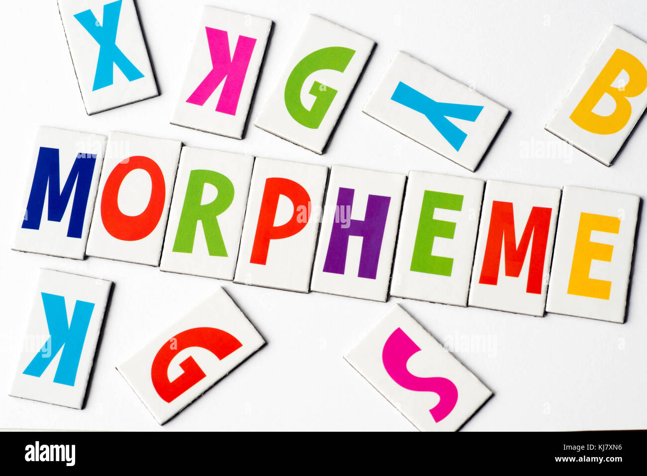 Wort Morphem aus bunte Buchstaben auf weißem Hintergrund Stockfoto