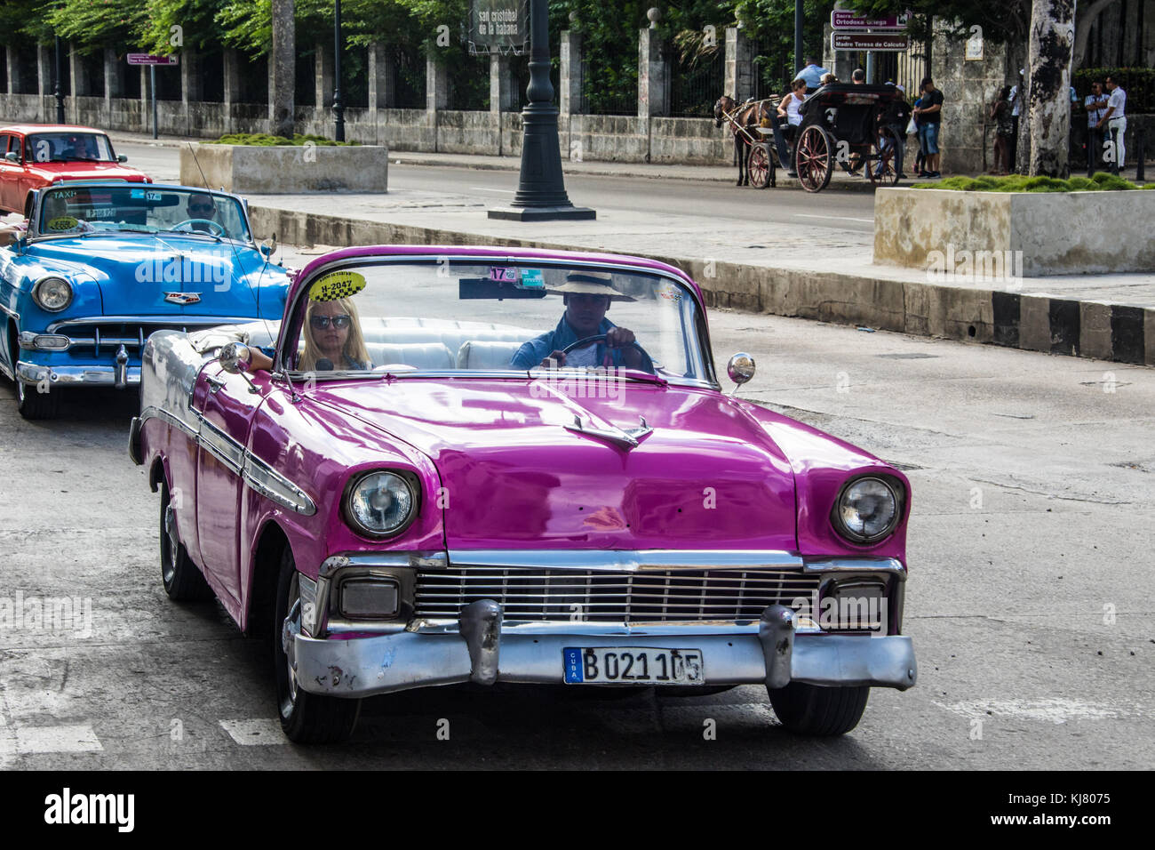 Street Scene, vintage American Car, die Altstadt von Havanna, Kuba Stockfoto