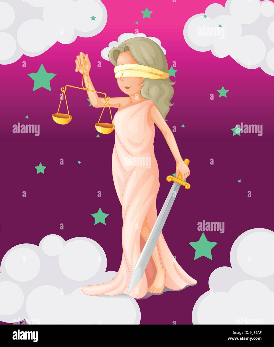 Abbildung: eine Frau mit einer Waage und einem Schwert Stock Vektor