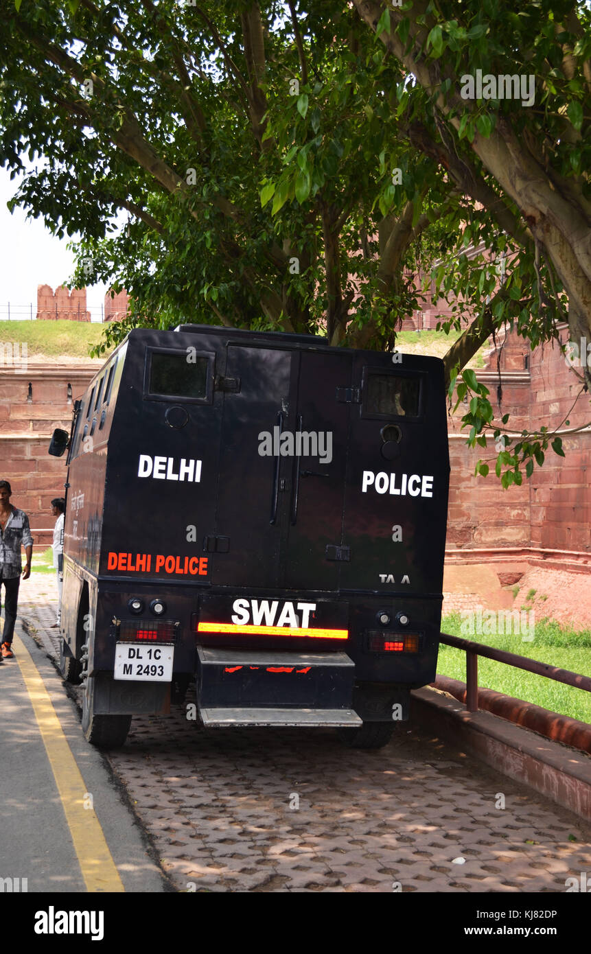 Taktische Reaktion der Polizei swat van New Delhi Indien Stockfoto