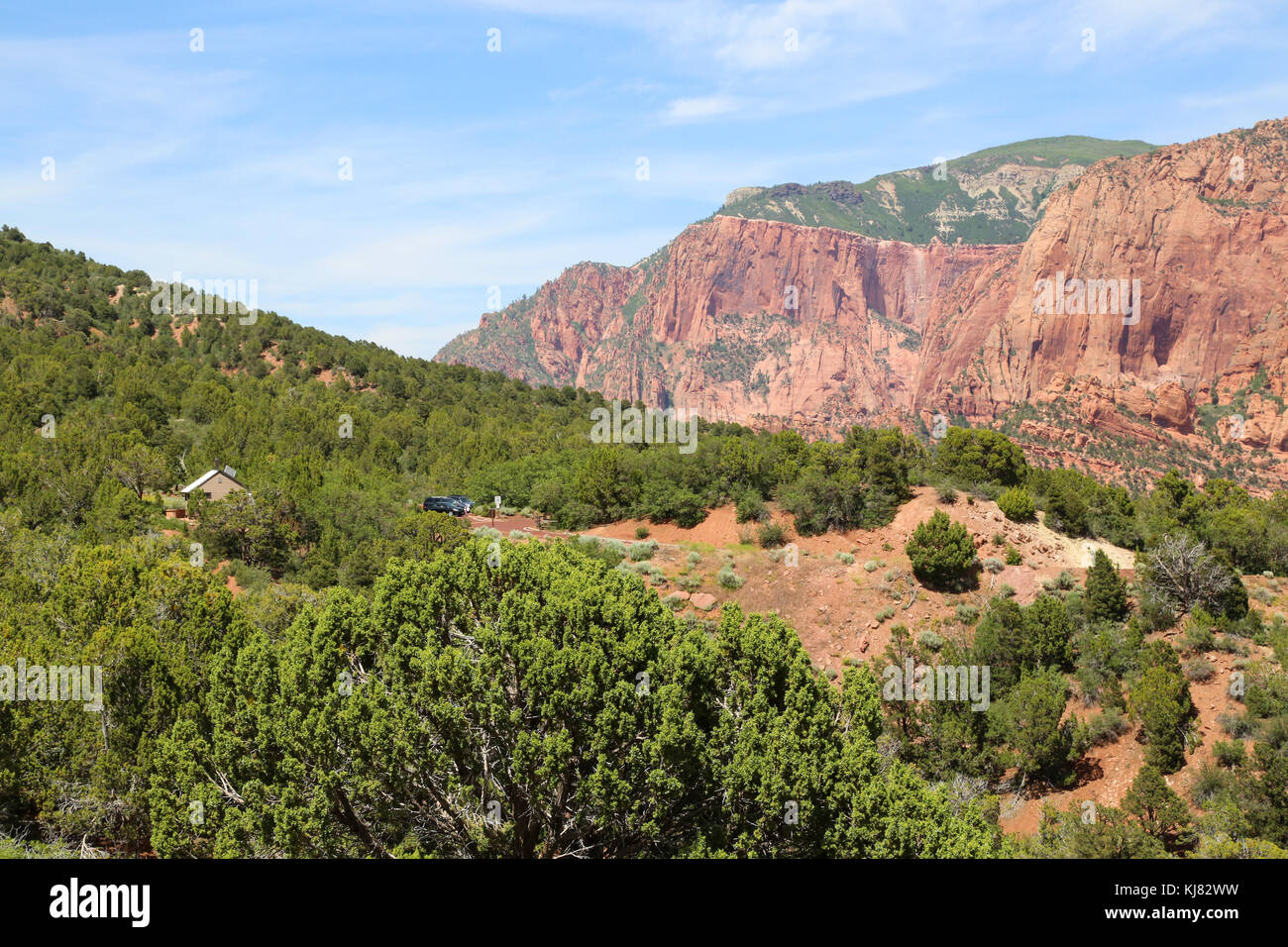 Navajo-Sandsteinformationen vom Timber Creek Overlook Trail, Zion National Park Stockfoto