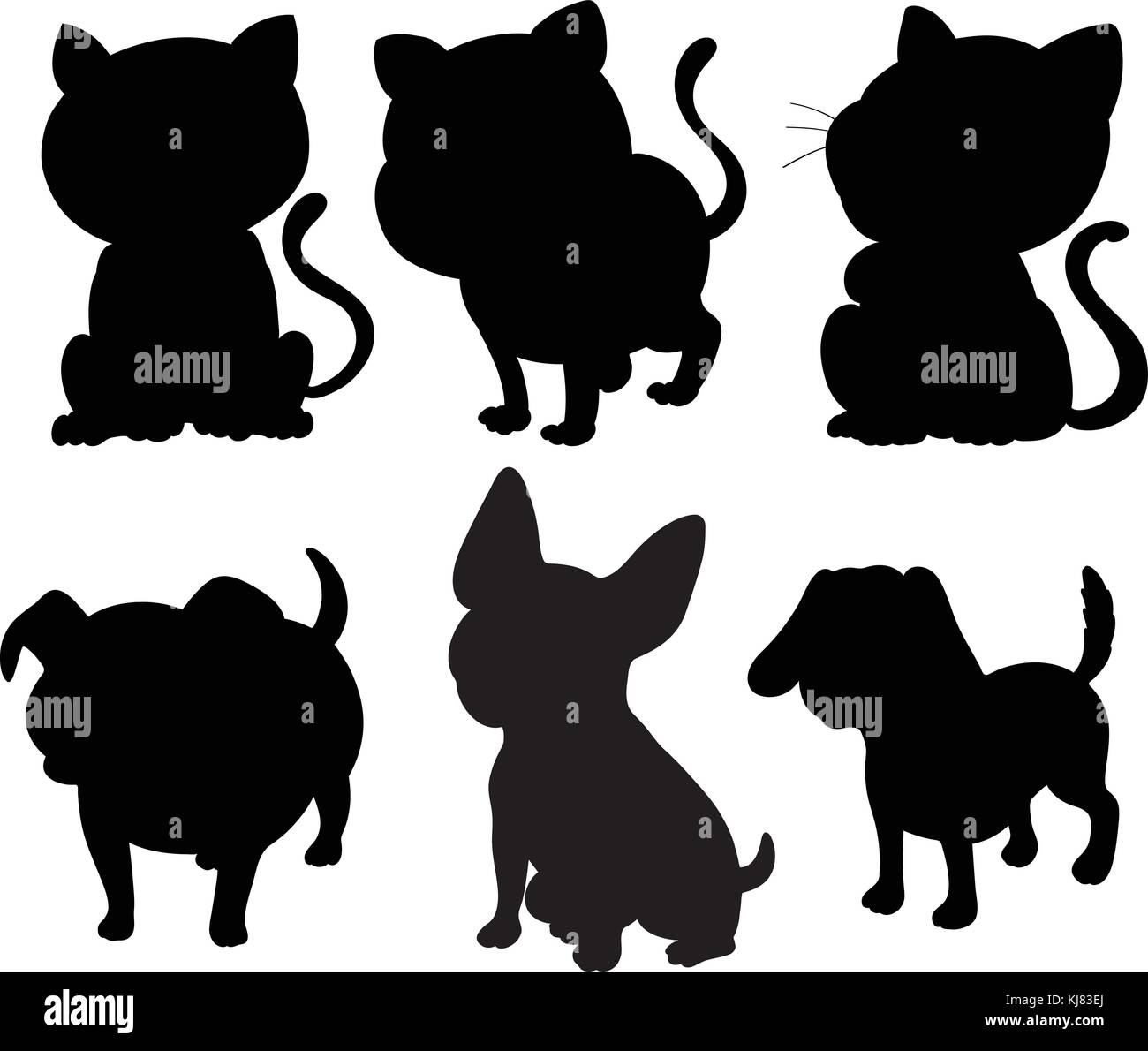 Abbildung: die Silhouetten von Katzen und Hunden auf weißem Hintergrund Stock Vektor
