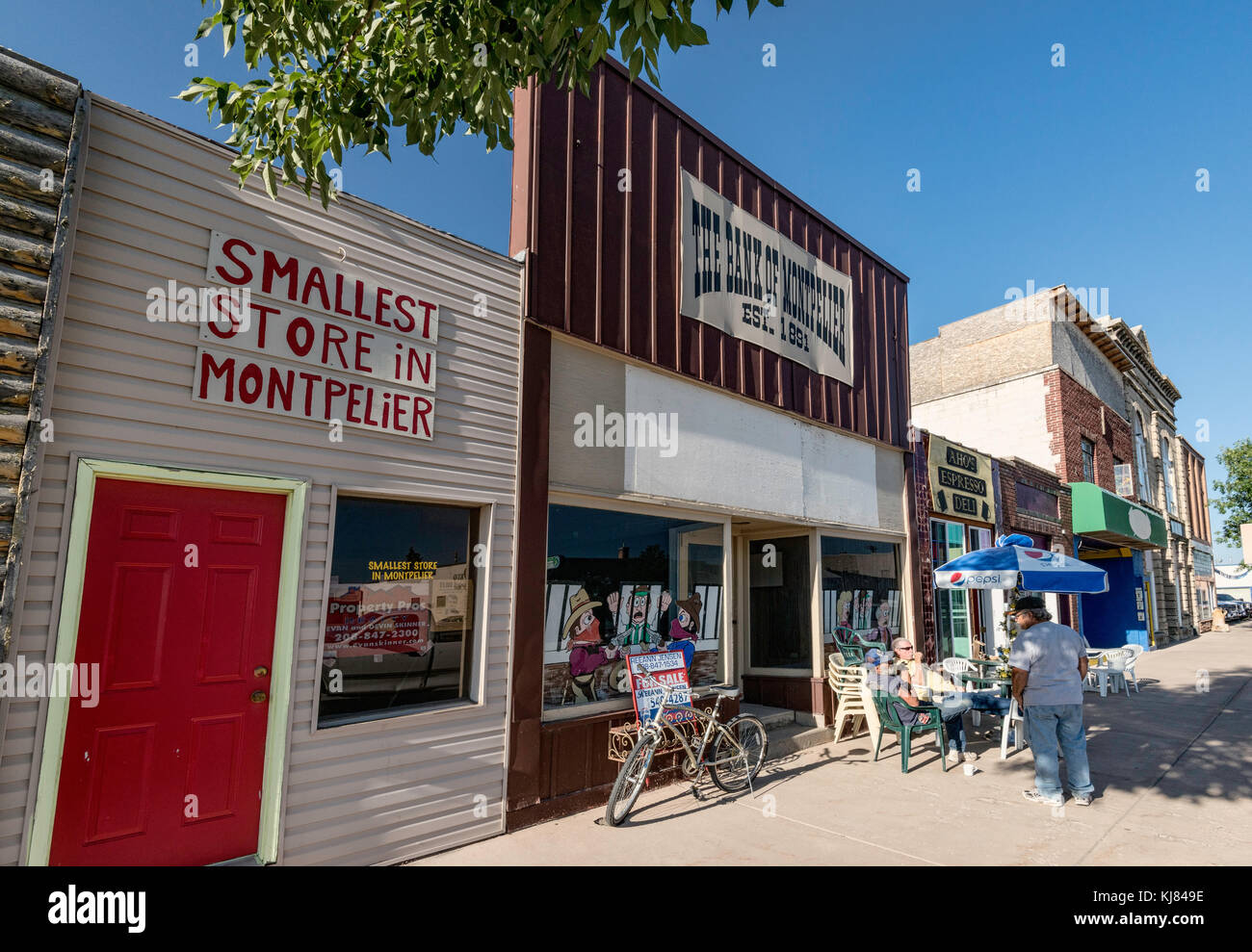 Geschäfte auf der Washington Street, Montpelier, Bear Lake Valley, Oregon Trail Bear Lake Scenic Byway, Idaho, USA Stockfoto