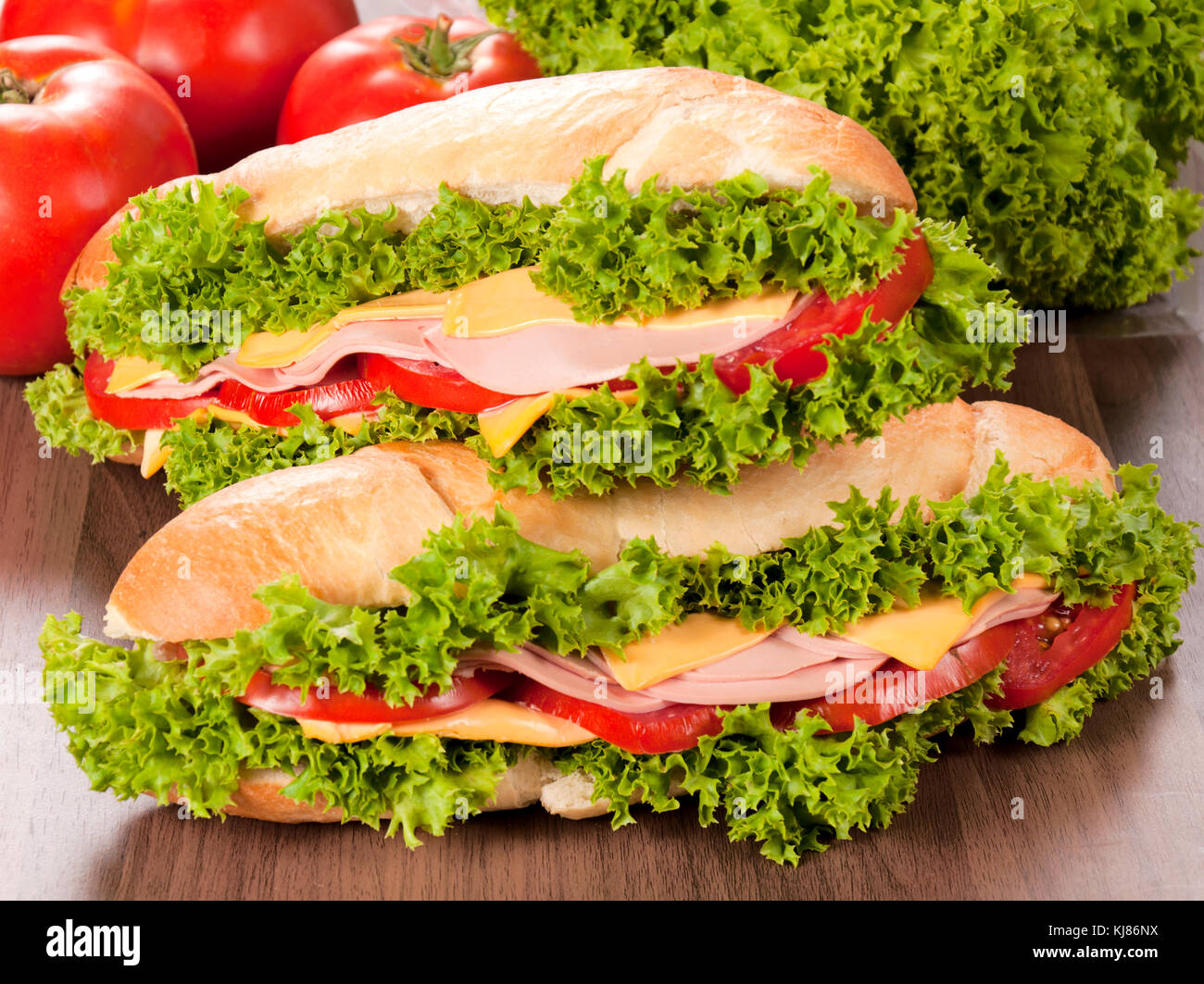 Selektiver Fokus in der Mitte der oberen Sandwich Stockfoto