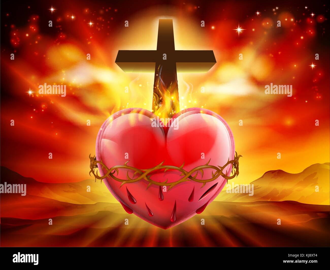 Heiliges Herz Christliche Illustration Stock Vektor