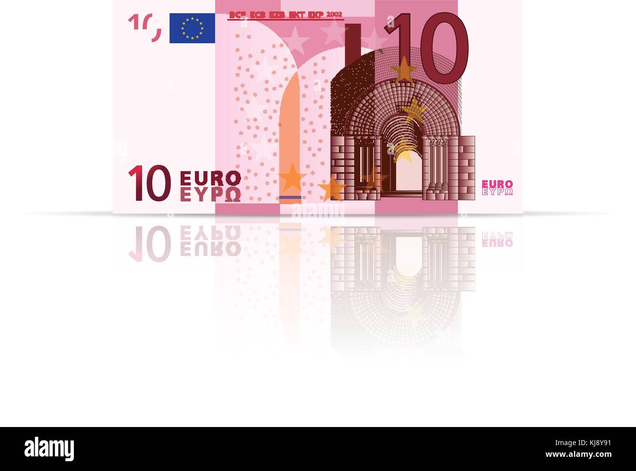 Zehn Euro Banknote auf einem weißen Hintergrund. Stock Vektor