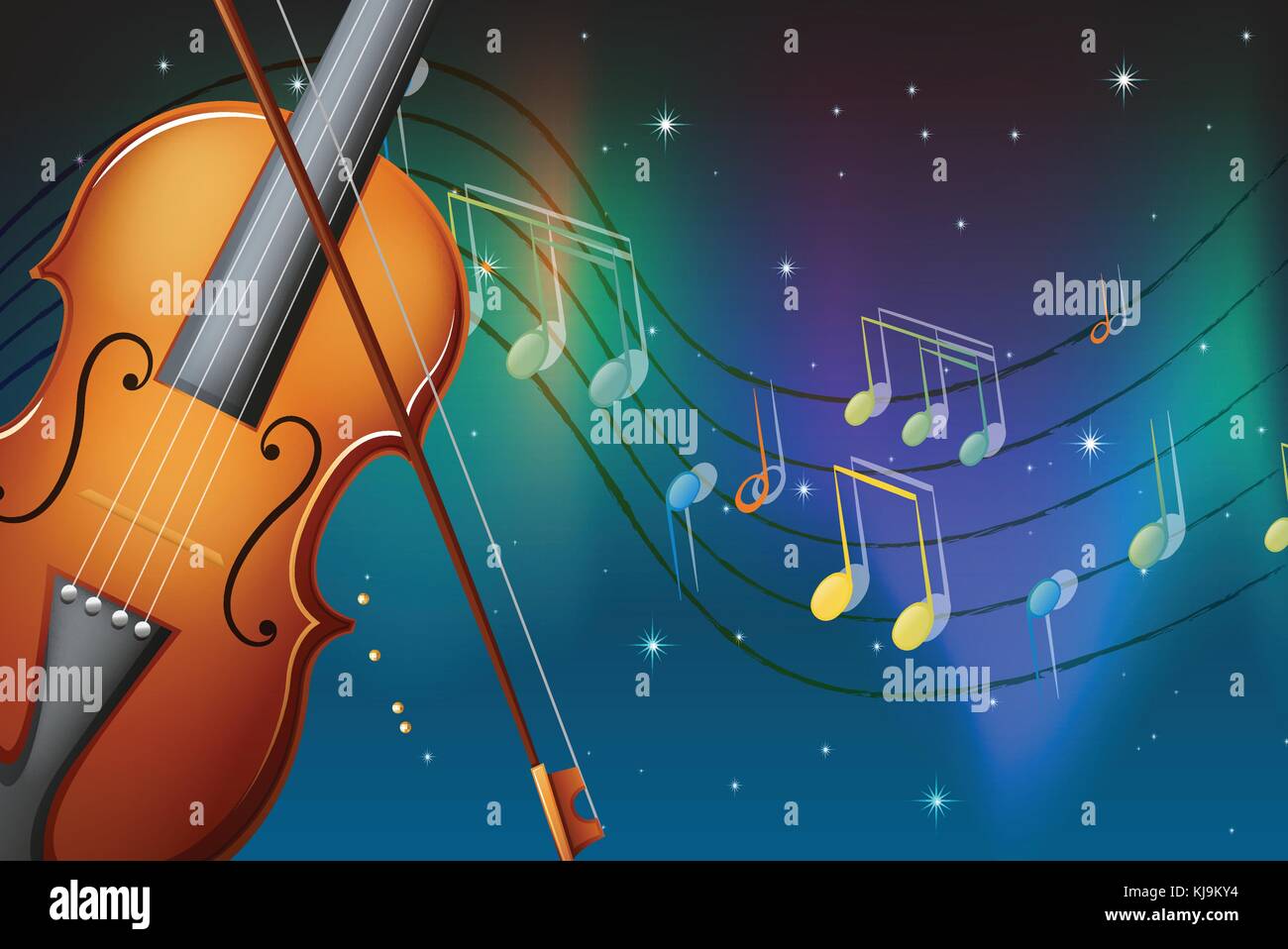 Abbildung: eine Geige und Bogen mit Noten Stock Vektor