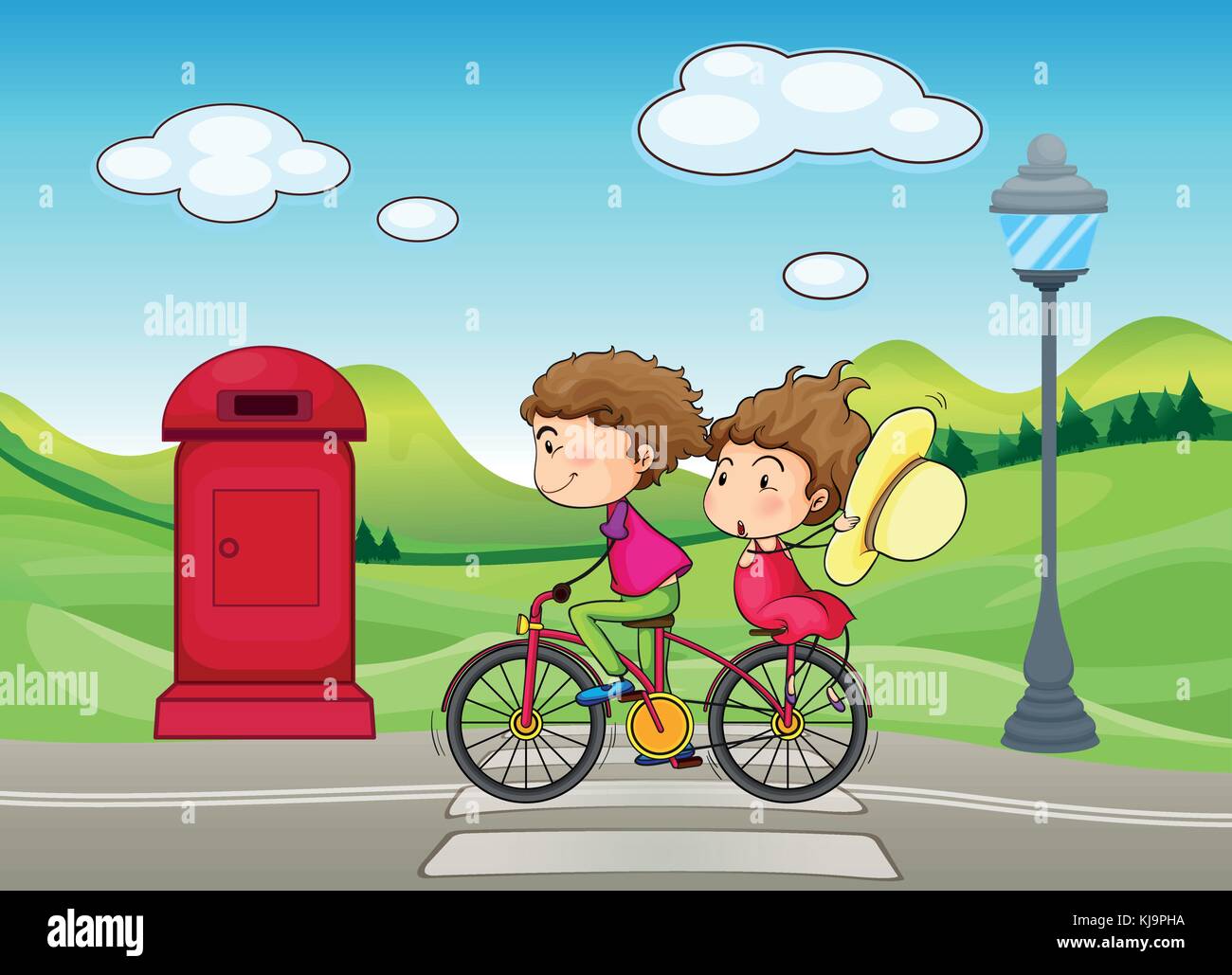 Abbildung: ein Junge und ein Mädchen Radtouren Stock Vektor