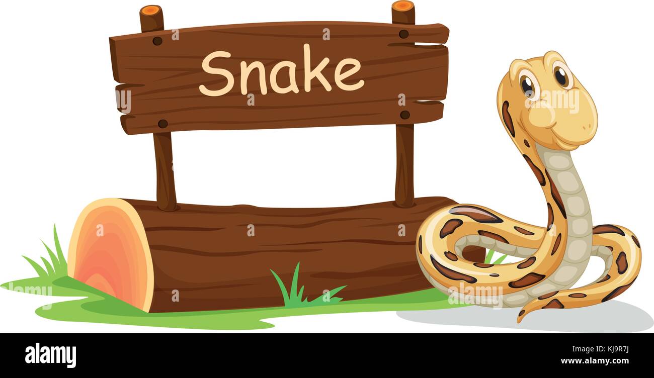 Abbildung: eine Schlange neben einem Namensschild auf weißem Hintergrund Stock Vektor