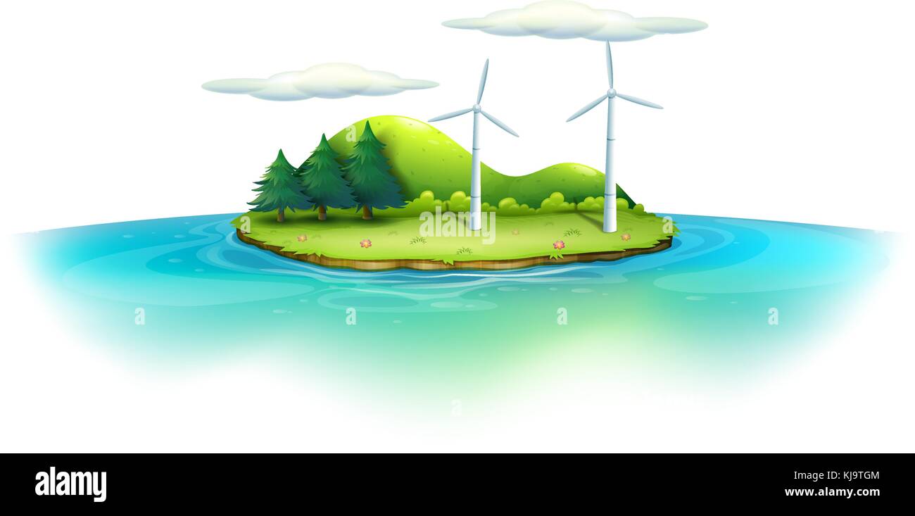 Abbildung: Eine Insel mit Windmühlen auf weißem Hintergrund Stock Vektor