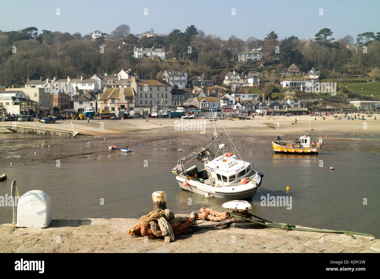 Der beliebte Badeort Lyme Regis vom Cobb aus gesehen Stockfoto