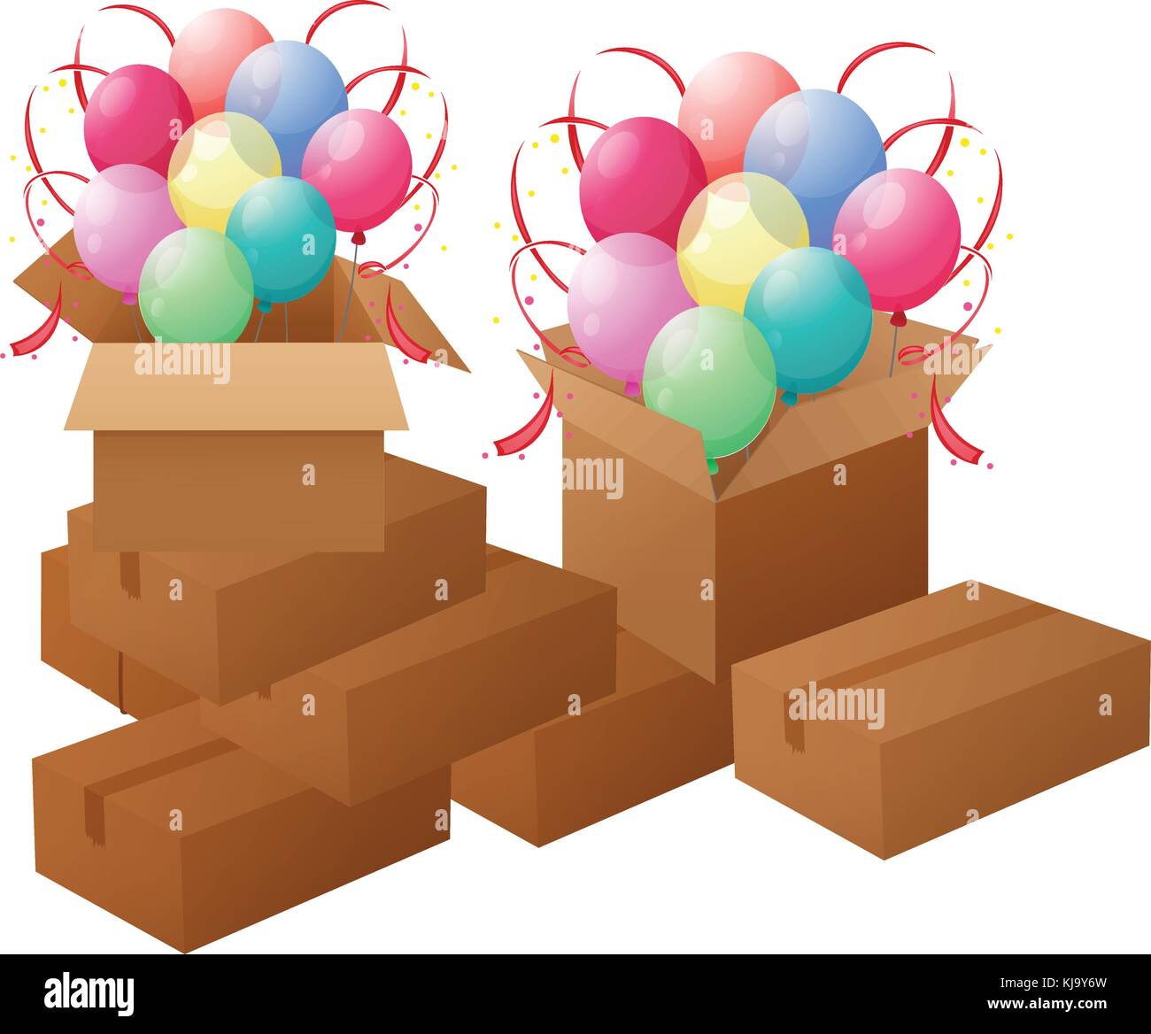Darstellung der Boxen mit Ballons auf weißem Hintergrund Stock Vektor