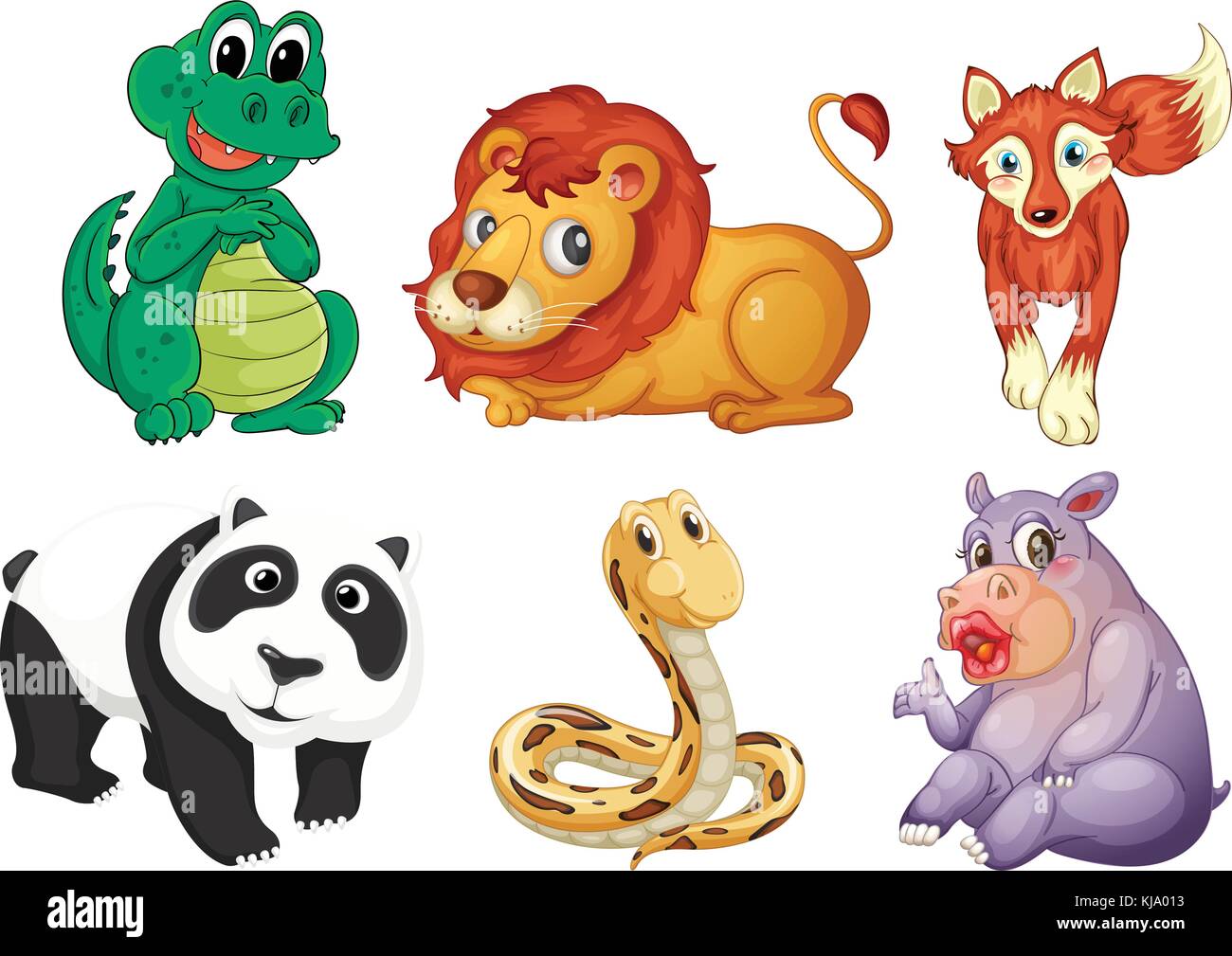 Abbildung: Sechs verschiedene Arten von Tieren, die in einem weißen Hintergrund Stock Vektor