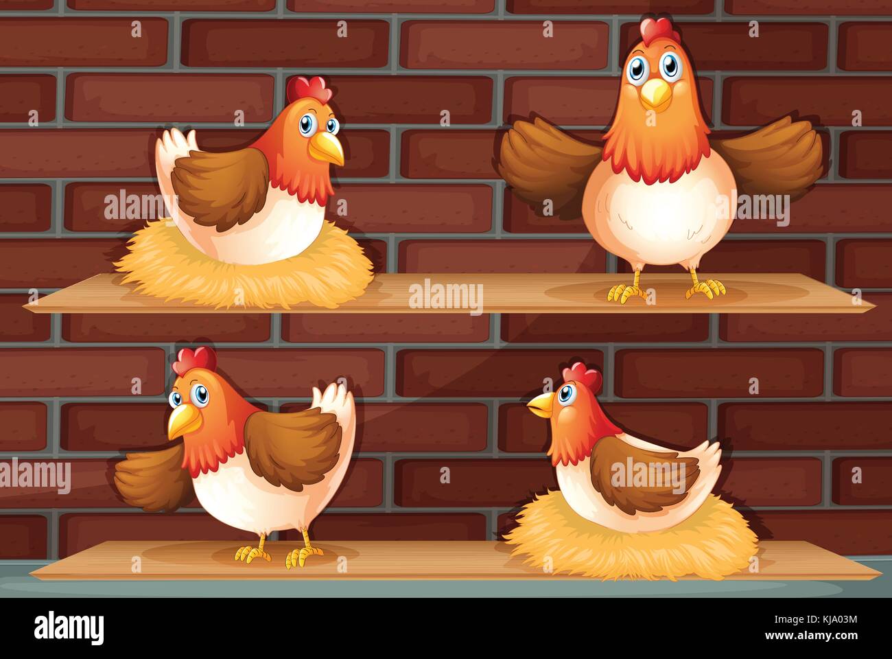 Abbildung der vier verschiedenen Positionen von einem Huhn Stock Vektor