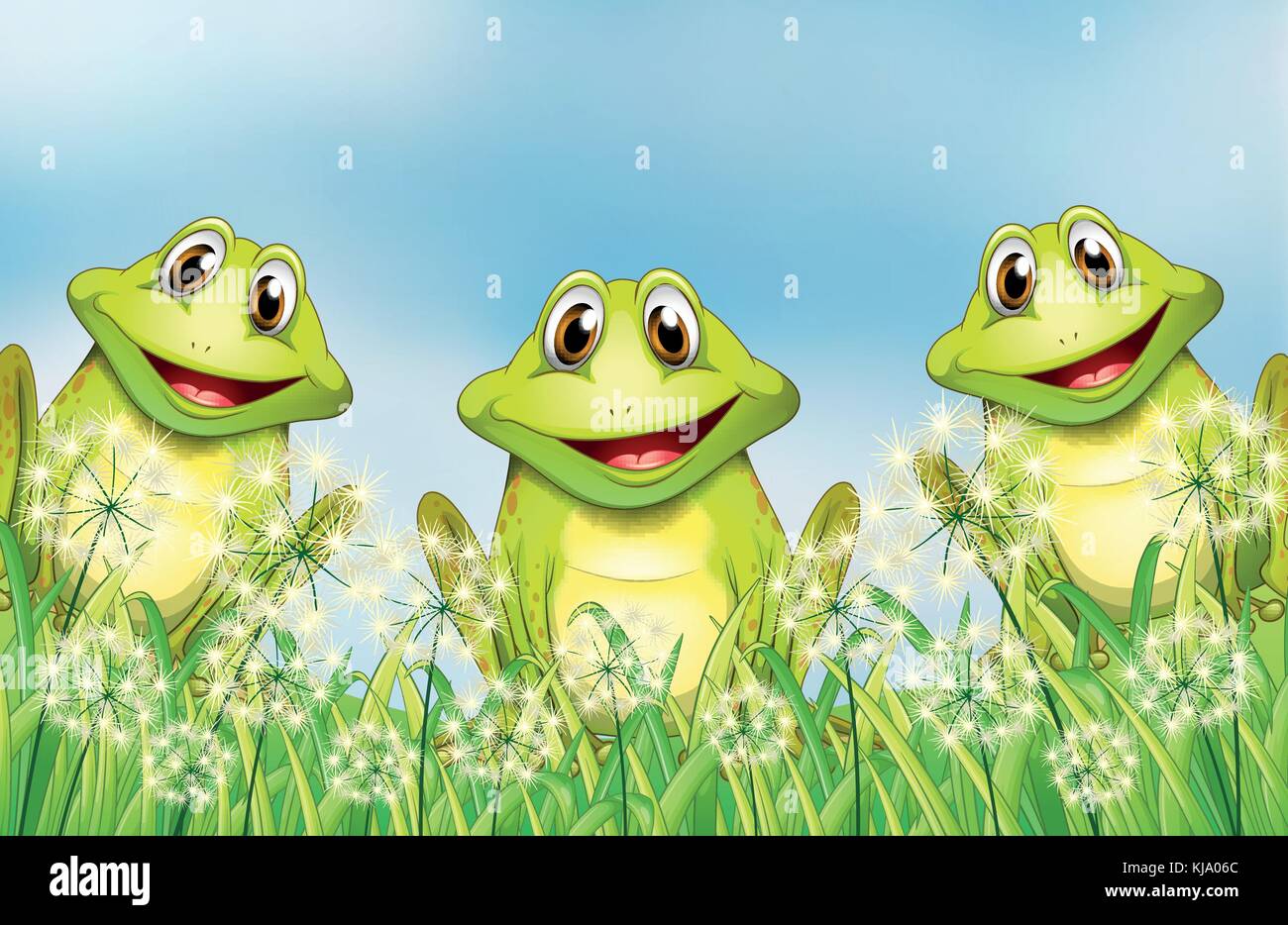Abbildung der drei Frösche im Garten Stock Vektor