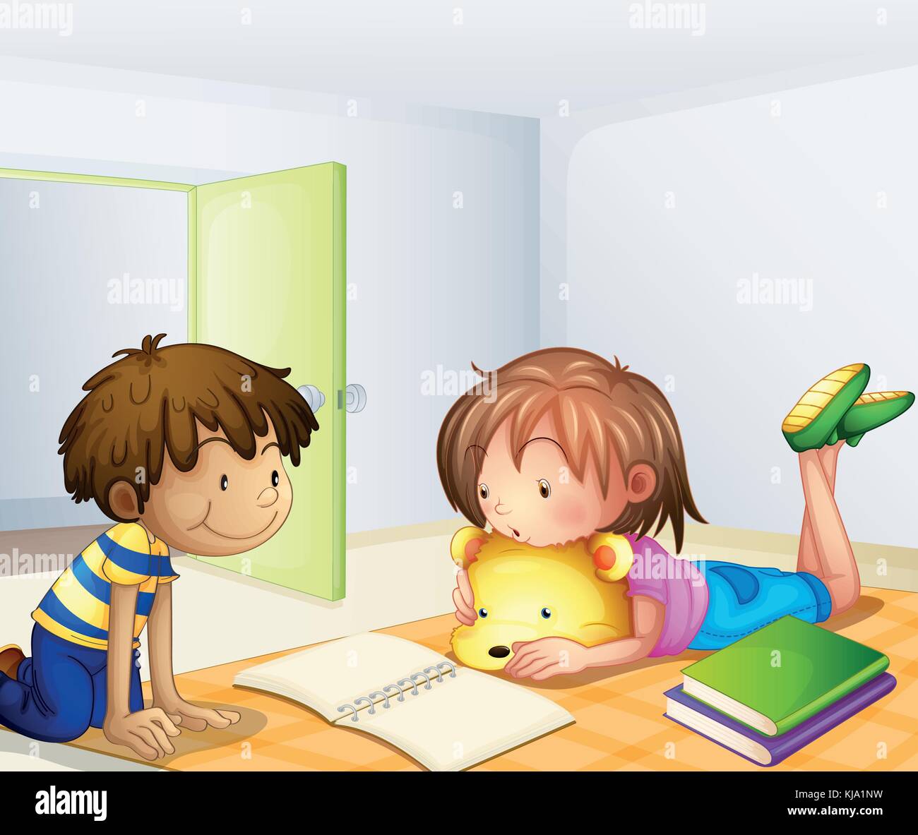 Abbildung: Kinder lernen in einem Raum Stock Vektor