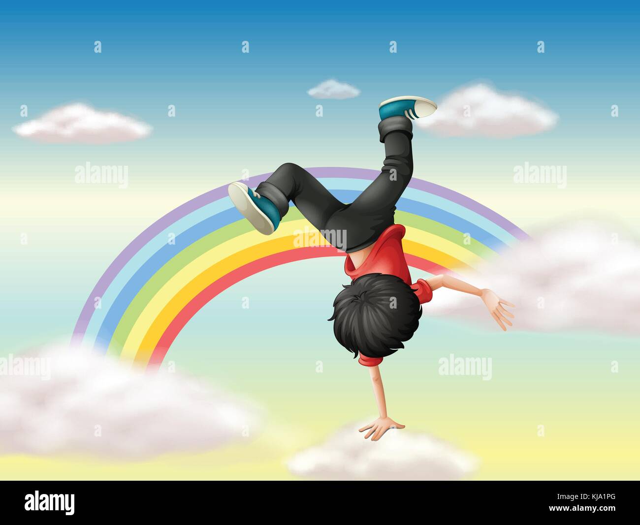 Illustraton eines Jungen eine Break Dance entlang der Regenbogen Stock Vektor