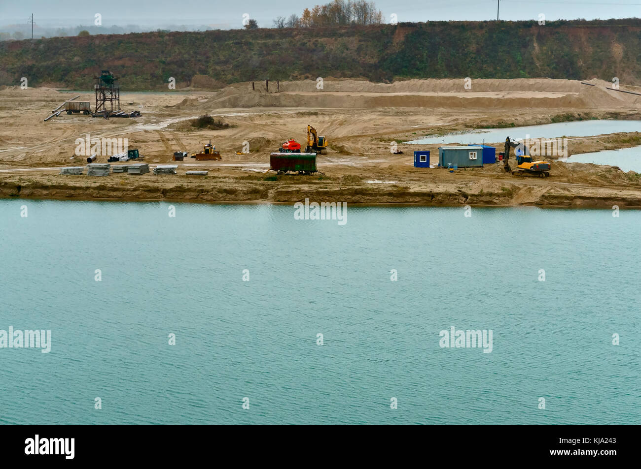 Bergbau von Gebäude sand Unterwasser Methode, ein baggerschiff für Skimming und Waschen von Sand Stockfoto