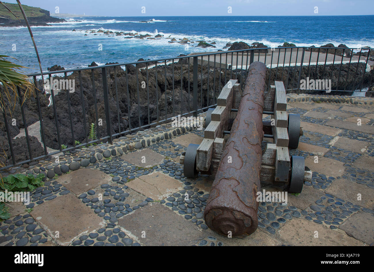 Kanone auf der Festung Castillo de San Miguel, garachico, Teneriffa, Kanarische Inseln, Spanien Stockfoto