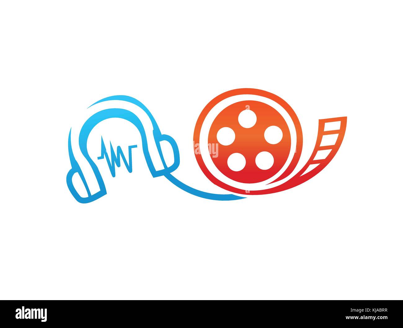 Audio video converter Symbol, Kopfhörer mit Video Film, Icon Design, auf weißem Hintergrund. Stock Vektor