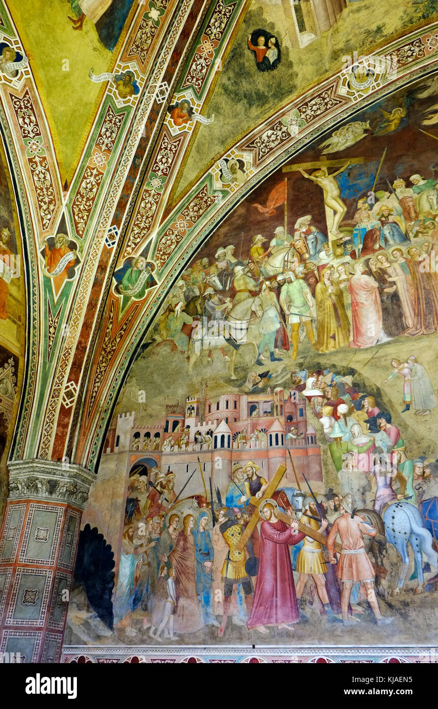 Fresken an der Wand und Decke im Kapitelsaal, der Kirche Santa Maria Novella, Florenz, Italien Stockfoto